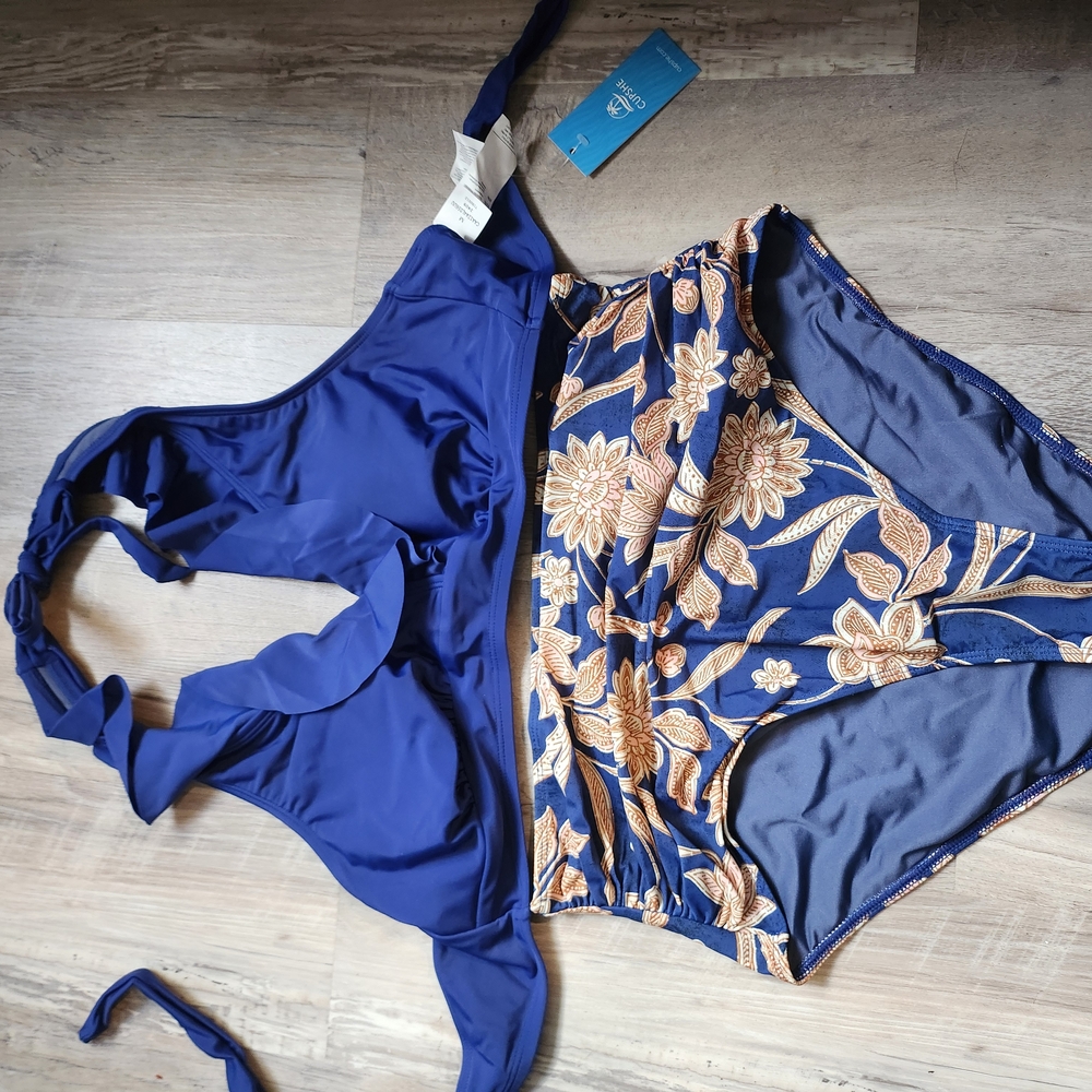 Blue and Floral One-Piece Swimsuit